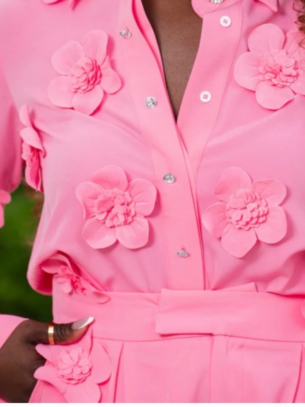 L'ATISTE Pink High-Waist Floral-Appliqué Shorts Set